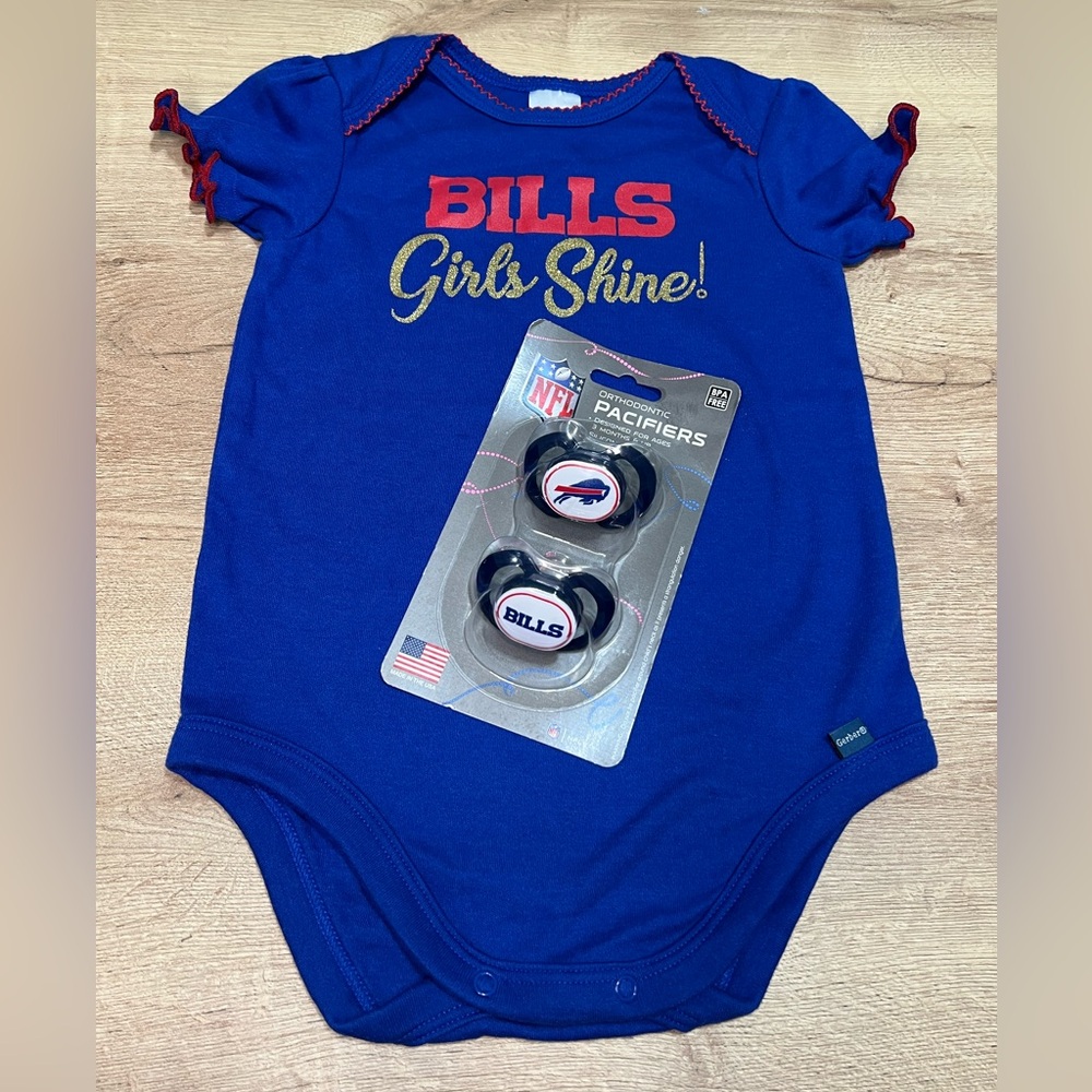 Buffalo Bills Football Baby Onesie and Pacifier Set